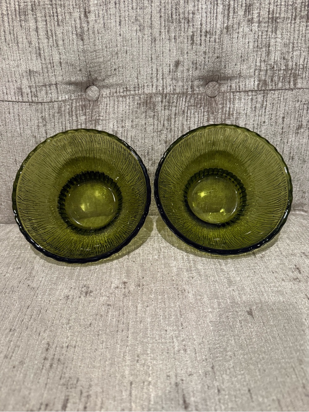 FTD 1975 Avocado Green Footed Glass Bowls Set of 2 MCM